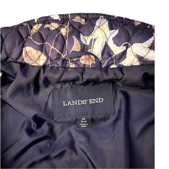 Lands End Packable Primaloft Insulated Blue Floral Jacket Size M (10/12) - Picture 4 of 9